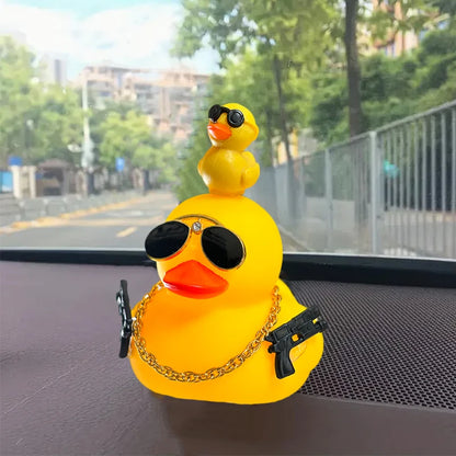 Rubber Duck Toy Car Ornaments Car Dashboard Decorations Motor Accessories Yellow Duck Ornaments with Helmet for Bike Cycling