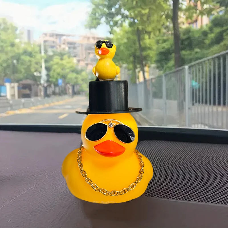 Rubber Duck Toy Car Ornaments Car Dashboard Decorations Motor Accessories Yellow Duck Ornaments with Helmet for Bike Cycling