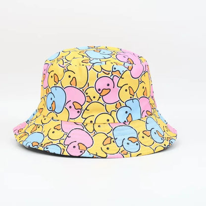 2024 Summer Duck Reversible Bucket Hat for Women Travel Fisherman Hat Sad Boys Bob Fishing Cap Girl Outdoor Panama Beach Sun Hat