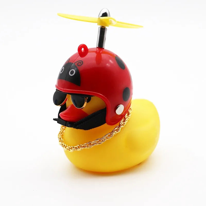 Small Yellow Duck Put A Helmet Sunglasses Propeller Duckling Car Cute Decoration