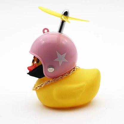 Small Yellow Duck Put A Helmet Sunglasses Propeller Duckling Car Cute Decoration