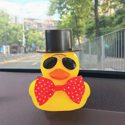 Rubber Duck Toy Car Ornaments Car Dashboard Decorations Motor Accessories Yellow Duck Ornaments with Helmet for Bike Cycling