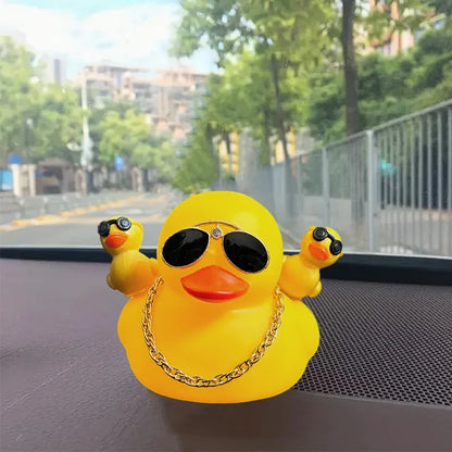 Rubber Duck Toy Car Ornaments Car Dashboard Decorations Motor Accessories Yellow Duck Ornaments with Helmet for Bike Cycling