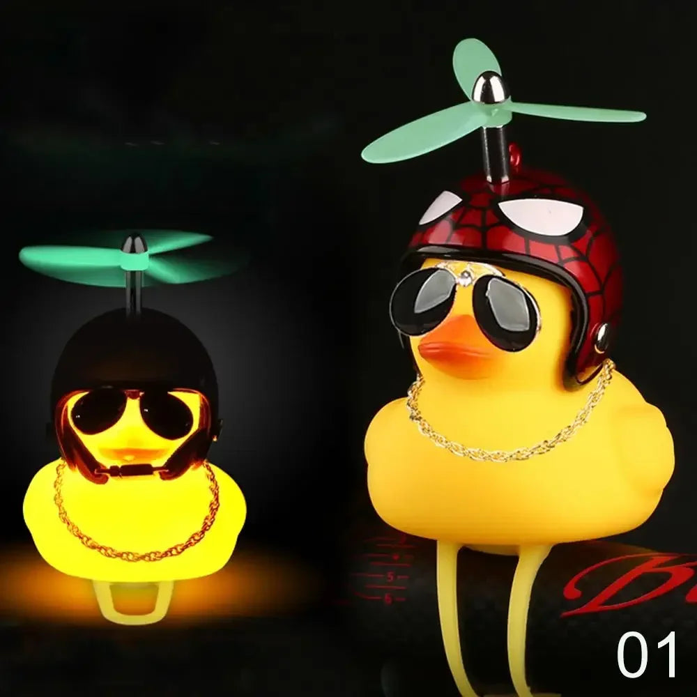 Luminous Glasses Helmet Duck Small Ornament Broken Wind Small Cute Yellow Duck Road Bike Motor Helmet Cycling Decor Figurines