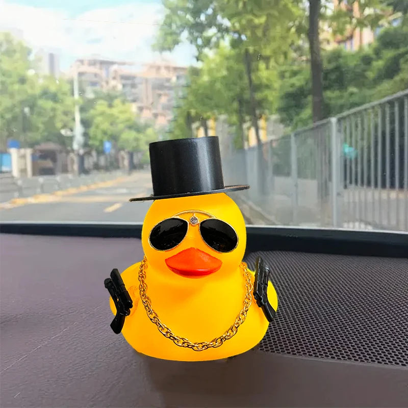 Rubber Duck Toy Car Ornaments Car Dashboard Decorations Motor Accessories Yellow Duck Ornaments with Helmet for Bike Cycling
