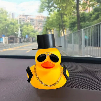 Rubber Duck Toy Car Ornaments Car Dashboard Decorations Motor Accessories Yellow Duck Ornaments with Helmet for Bike Cycling