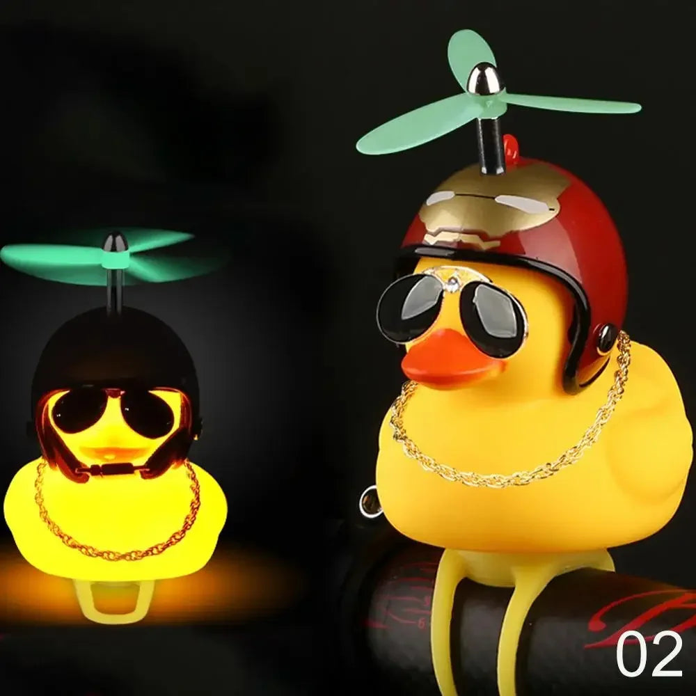 Luminous Glasses Helmet Duck Small Ornament Broken Wind Small Cute Yellow Duck Road Bike Motor Helmet Cycling Decor Figurines