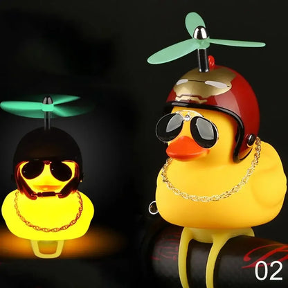 Luminous Glasses Helmet Duck Small Ornament Broken Wind Small Cute Yellow Duck Road Bike Motor Helmet Cycling Decor Figurines