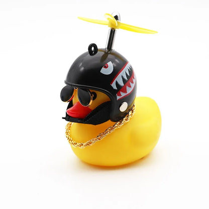 Small Yellow Duck Put A Helmet Sunglasses Propeller Duckling Car Cute Decoration