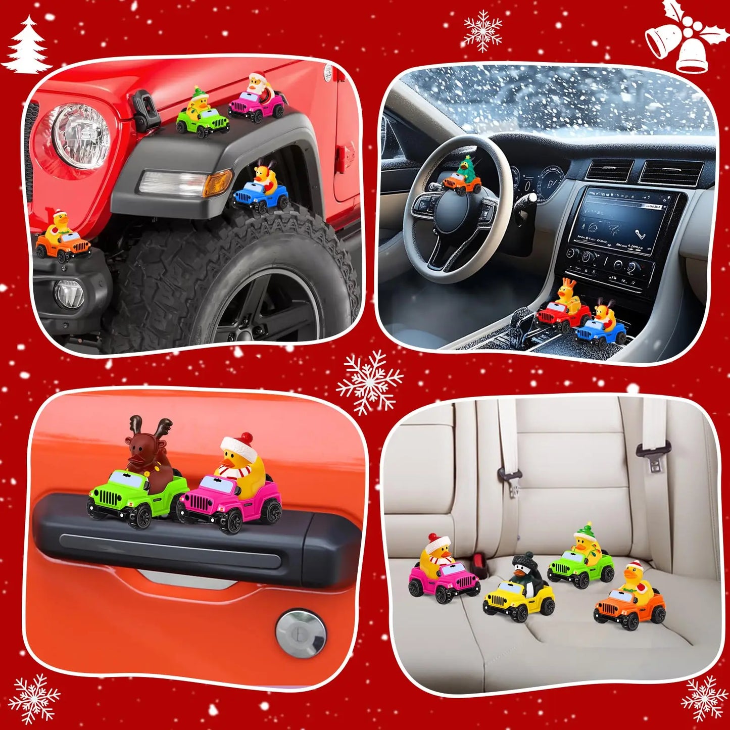 24 Pcs Christmas Jeep Ducks Rubber Ducks, 3.5 Inch Jeep Ducks for Ducking, Jeeps Suitable for 2 Inch Ducks, 12 Christmas Rubber