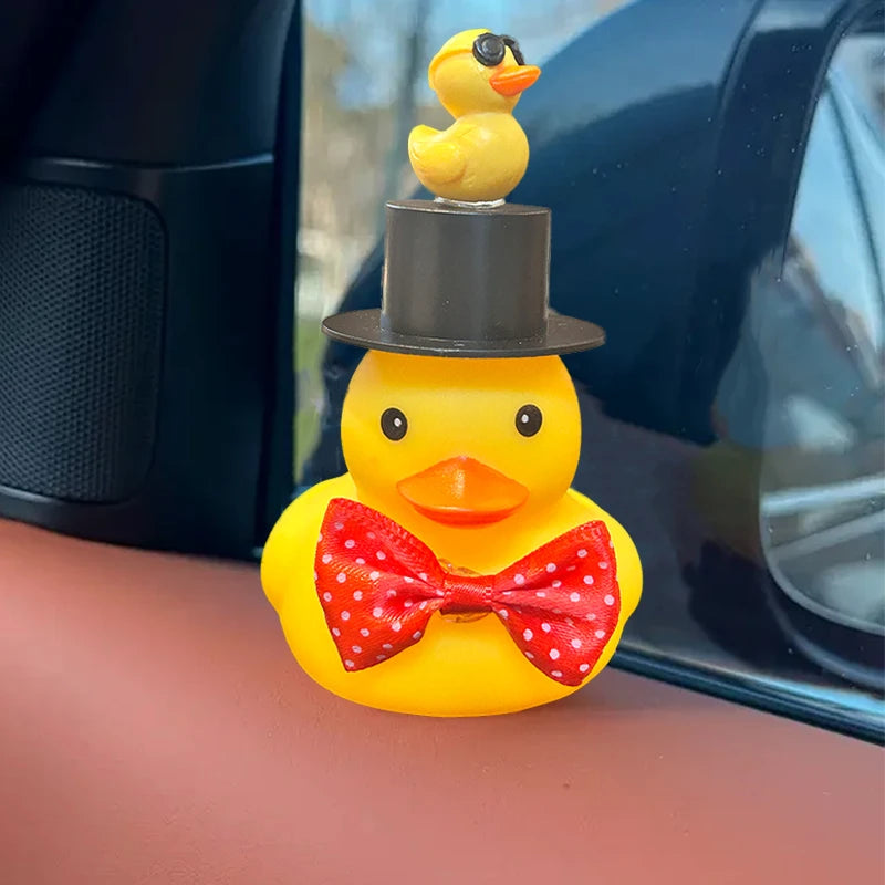 Rubber Duck Toy Car Ornaments Car Dashboard Decorations Motor Accessories Yellow Duck Ornaments with Helmet for Bike Cycling