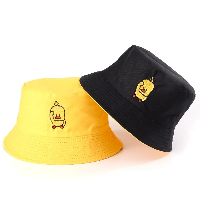 2024 Summer Duck Reversible Bucket Hat for Women Travel Fisherman Hat Sad Boys Bob Fishing Cap Girl Outdoor Panama Beach Sun Hat