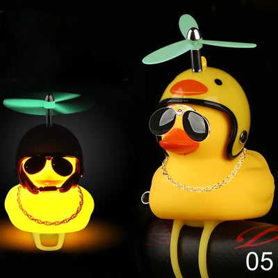 Luminous Glasses Helmet Duck Small Ornament Broken Wind Small Cute Yellow Duck Road Bike Motor Helmet Cycling Decor Figurines