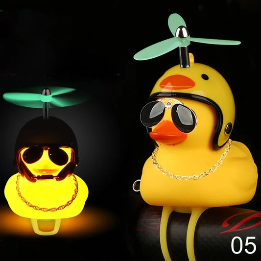 Luminous Glasses Helmet Duck Small Ornament Broken Wind Small Cute Yellow Duck Road Bike Motor Helmet Cycling Decor Figurines