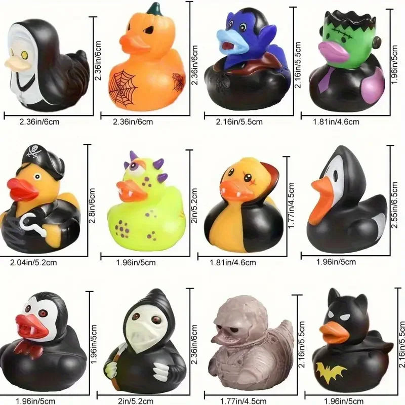 24 Pcs 6cm Halloween Rubber Ducks, Squeeze Stress Relief Bath Toy for Kids, Halloween Party Favors Decoration