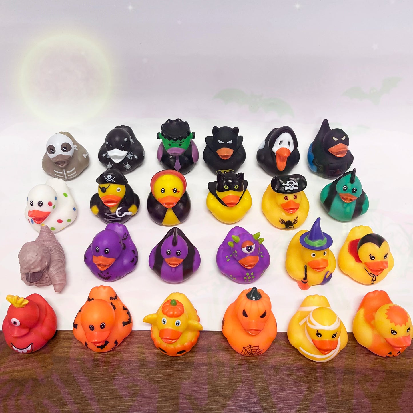 24 Pcs 6cm Halloween Rubber Ducks, Squeeze Stress Relief Bath Toy for Kids, Halloween Party Favors Decoration