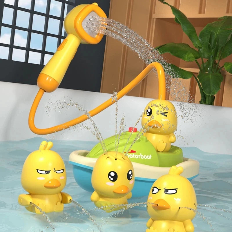 Cute Duck Bathtub Boat Toy with 3 Emotional Ducks Automatic Water Spray Toys for Toddlers Sensory Interactive Baby Shower Gift