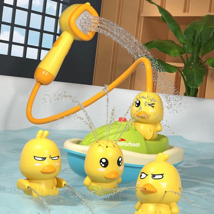 Cute Duck Bathtub Boat Toy with 3 Emotional Ducks Automatic Water Spray Toys for Toddlers Sensory Interactive Baby Shower Gift
