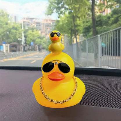 Rubber Duck Toy Car Ornaments Car Dashboard Decorations Motor Accessories Yellow Duck Ornaments with Helmet for Bike Cycling
