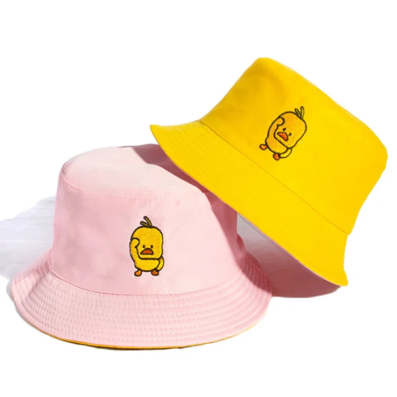 2024 Summer Duck Reversible Bucket Hat for Women Travel Fisherman Hat Sad Boys Bob Fishing Cap Girl Outdoor Panama Beach Sun Hat