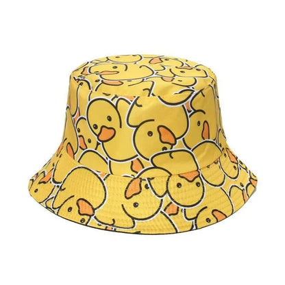 2024 Summer Duck Reversible Bucket Hat for Women Travel Fisherman Hat Sad Boys Bob Fishing Cap Girl Outdoor Panama Beach Sun Hat