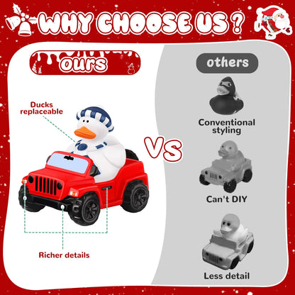 24 Pcs Christmas Jeep Ducks Rubber Ducks, 3.5 Inch Jeep Ducks for Ducking, Jeeps Suitable for 2 Inch Ducks, 12 Christmas Rubber