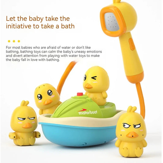 Cute Duck Bathtub Boat Toy with 3 Emotional Ducks Automatic Water Spray Toys for Toddlers Sensory Interactive Baby Shower Gift