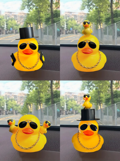 Rubber Duck Toy Car Ornaments Car Dashboard Decorations Motor Accessories Yellow Duck Ornaments with Helmet for Bike Cycling