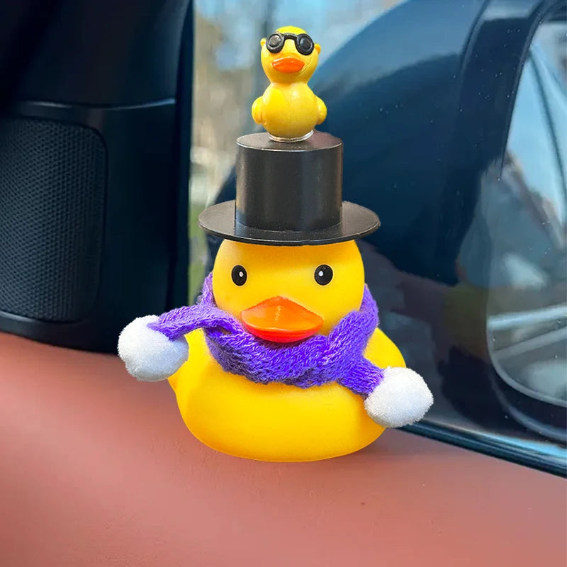 Rubber Duck Toy Car Ornaments Car Dashboard Decorations Motor Accessories Yellow Duck Ornaments with Helmet for Bike Cycling