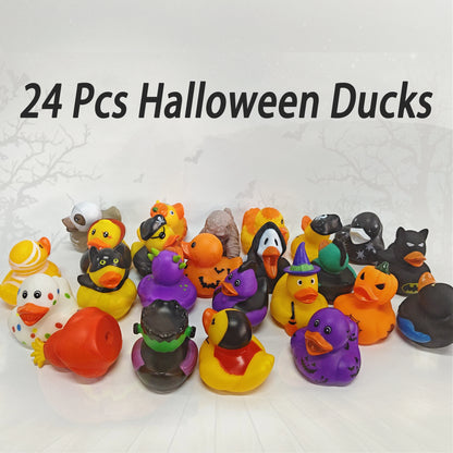 24 Pcs 6cm Halloween Rubber Ducks, Squeeze Stress Relief Bath Toy for Kids, Halloween Party Favors Decoration