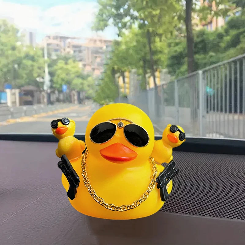 Rubber Duck Toy Car Ornaments Car Dashboard Decorations Motor Accessories Yellow Duck Ornaments with Helmet for Bike Cycling